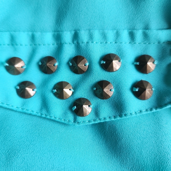 Teal Blouse with studded mock pocket - Picture 2 of 5